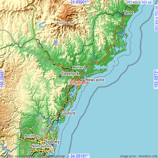 Topographic map of Shortland