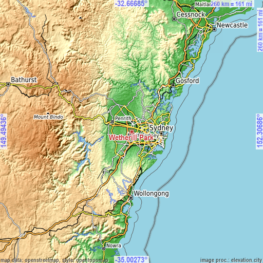Topographic map of Wetherill Park