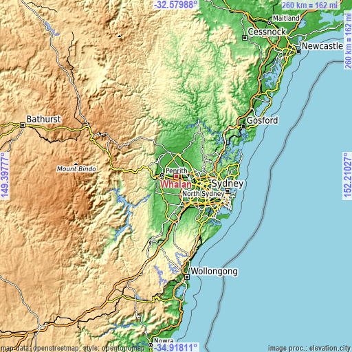 Topographic map of Whalan