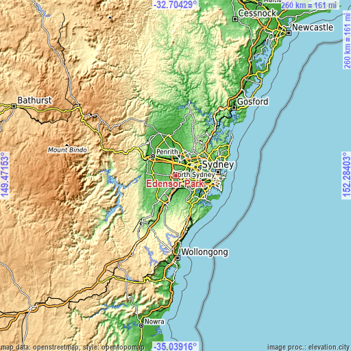 Topographic map of Edensor Park