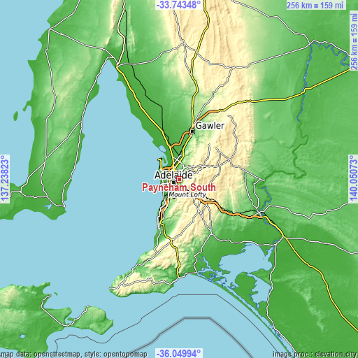 Topographic map of Payneham South