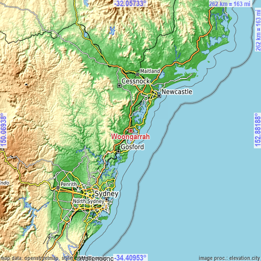 Topographic map of Woongarrah