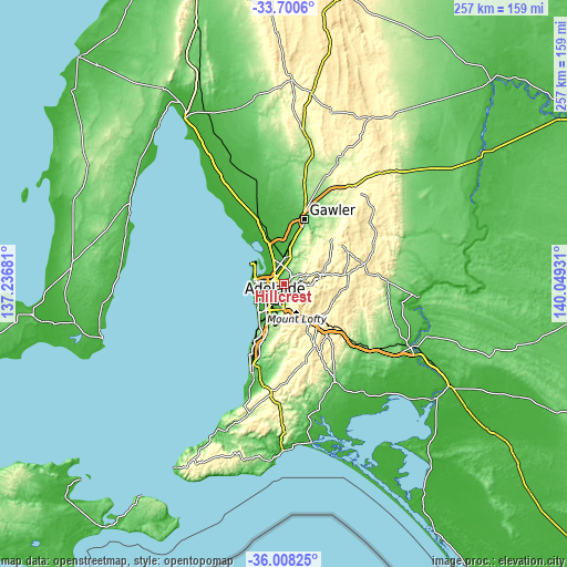 Topographic map of Hillcrest