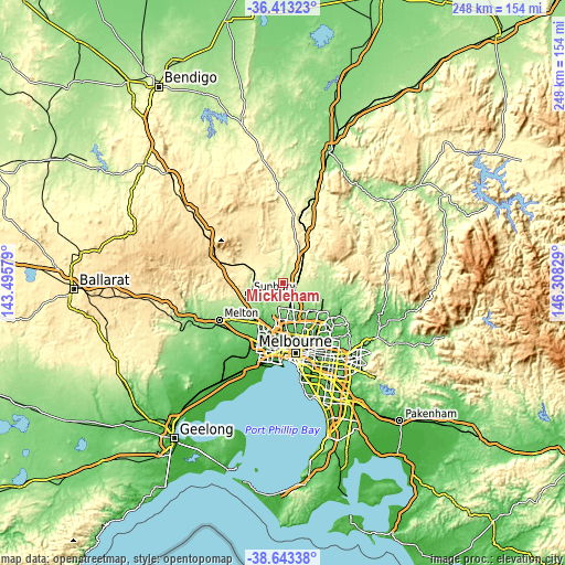 Topographic map of Mickleham
