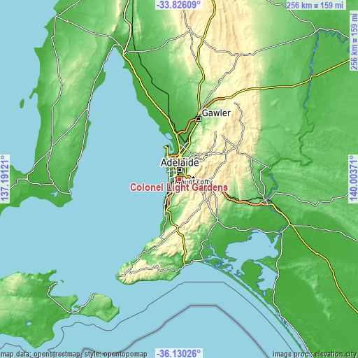 Topographic map of Colonel Light Gardens