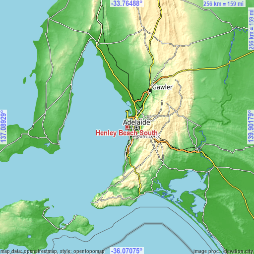 Topographic map of Henley Beach South