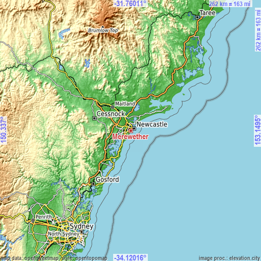 Topographic map of Merewether