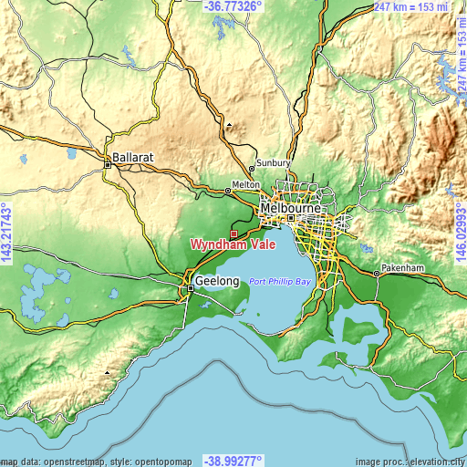 Topographic map of Wyndham Vale