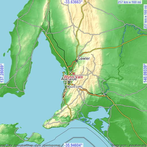 Topographic map of Wynn Vale