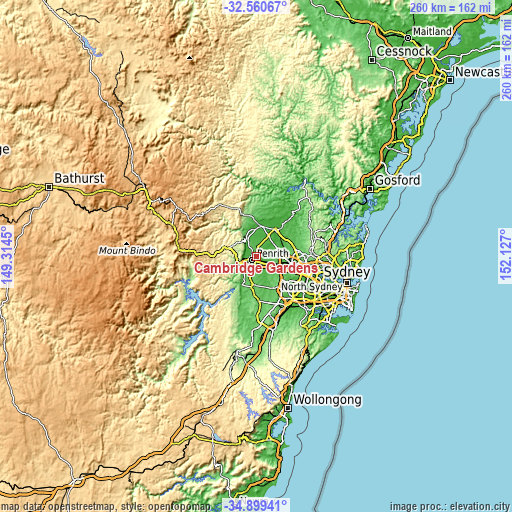 Topographic map of Cambridge Gardens