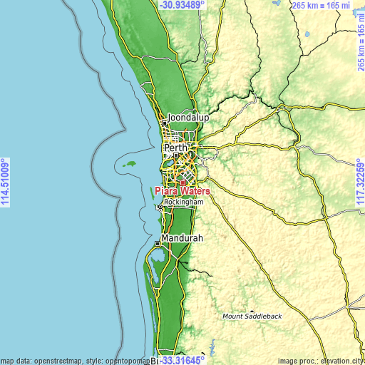 Topographic map of Piara Waters