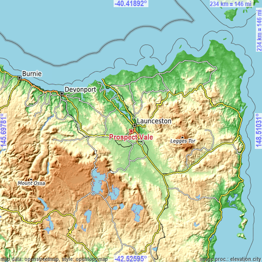 Topographic map of Prospect Vale