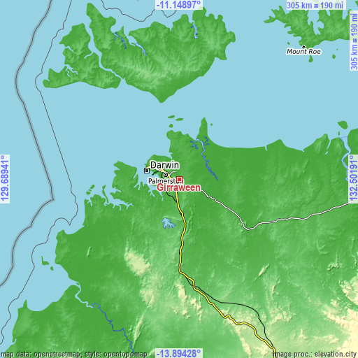 Topographic map of Girraween