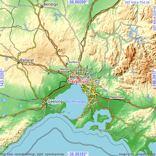 Topographic map of Travancore