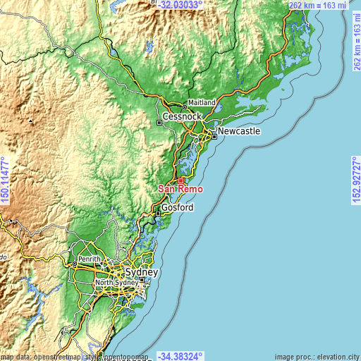 Topographic map of San Remo