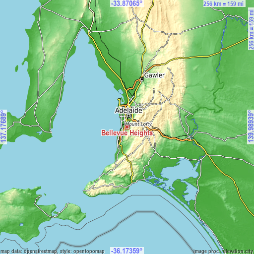 Topographic map of Bellevue Heights