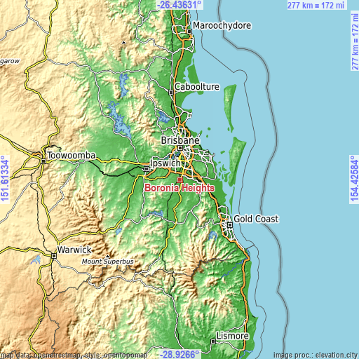 Topographic map of Boronia Heights