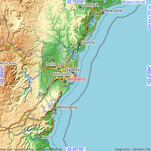 Topographic map of Tamarama