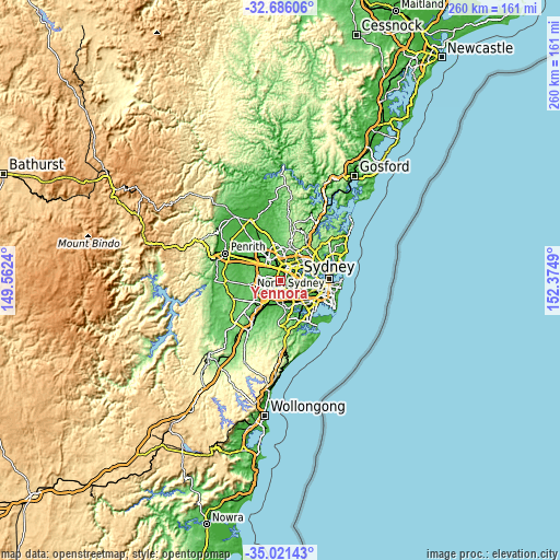 Topographic map of Yennora