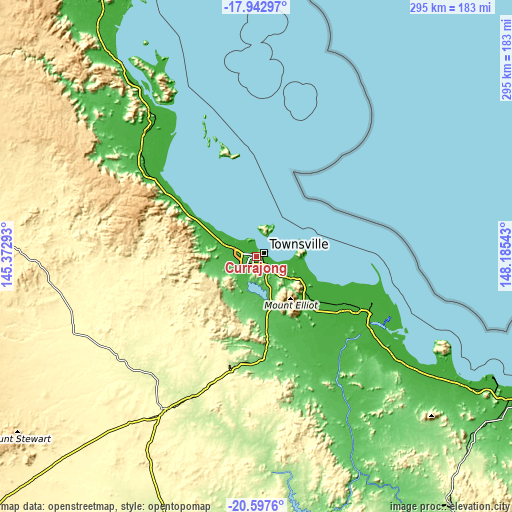 Topographic map of Currajong