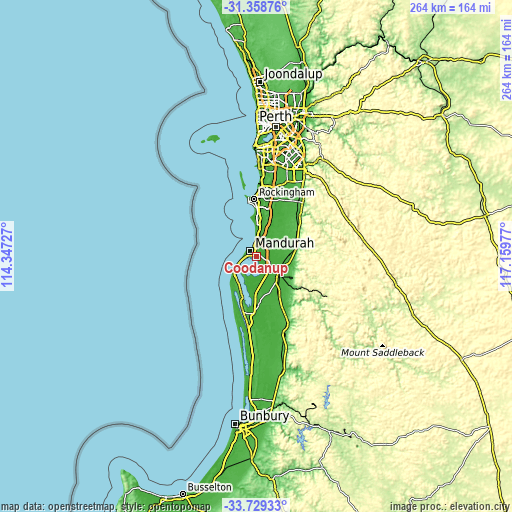 Topographic map of Coodanup