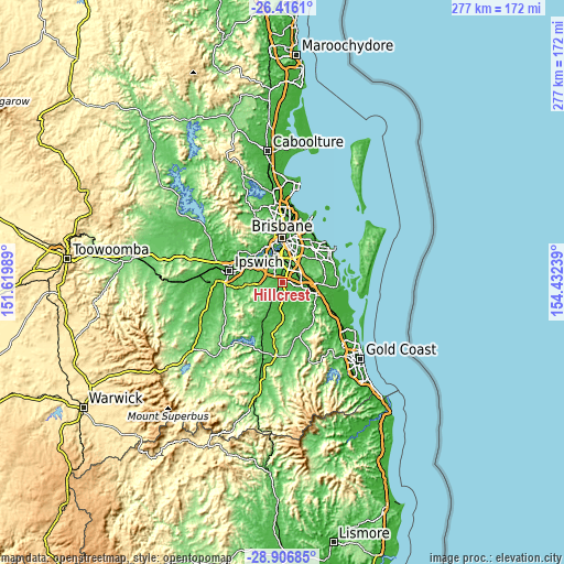 Topographic map of Hillcrest