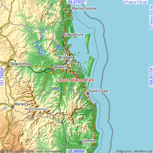 Topographic map of Mount Warren Park