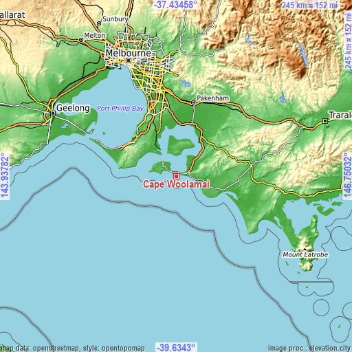 Topographic map of Cape Woolamai