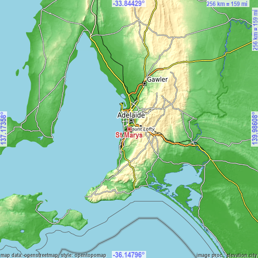 Topographic map of St Marys