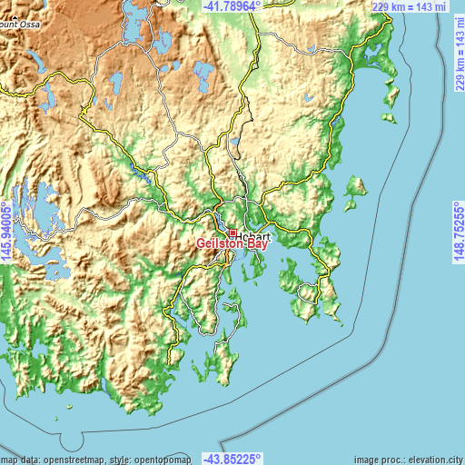 Topographic map of Geilston Bay