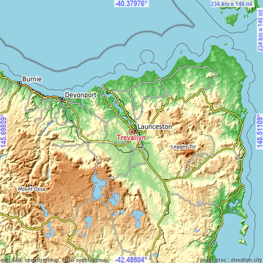 Topographic map of Trevallyn