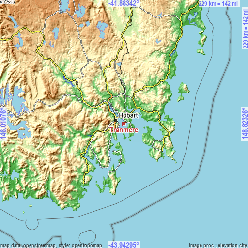 Topographic map of Tranmere