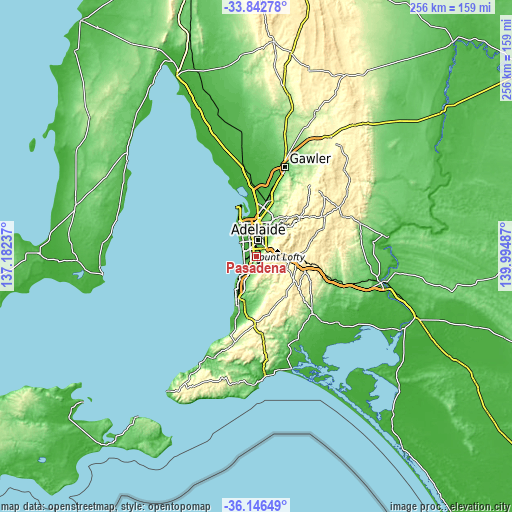 Topographic map of Pasadena