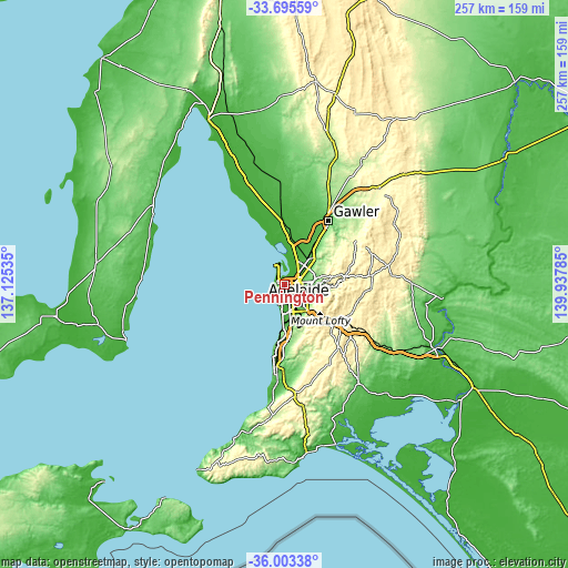 Topographic map of Pennington