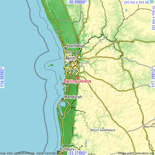 Topographic map of Darling Downs