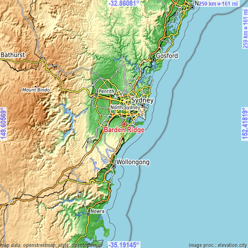 Topographic map of Barden Ridge