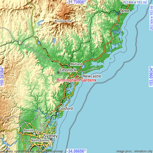 Topographic map of Birmingham Gardens