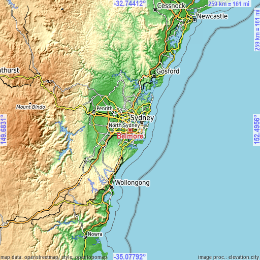 Topographic map of Belmore
