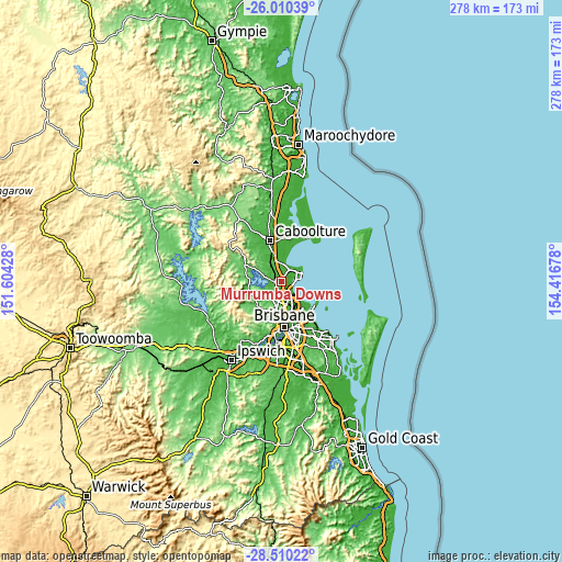 Topographic map of Murrumba Downs