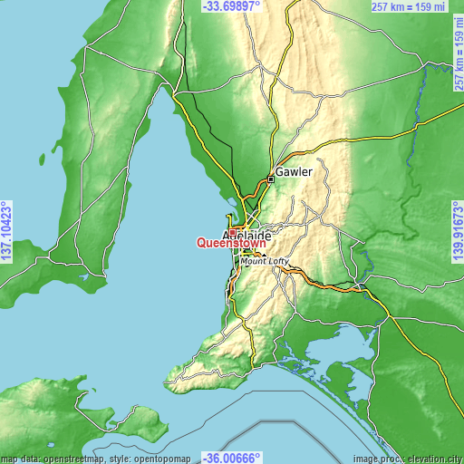 Topographic map of Queenstown