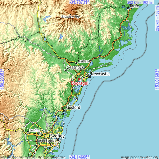 Topographic map of Booragul