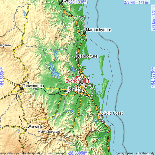 Topographic map of Everton Hills