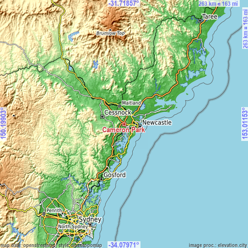 Topographic map of Cameron Park