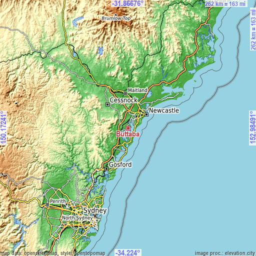 Topographic map of Buttaba