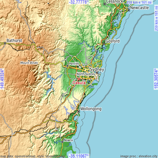 Topographic map of Casula