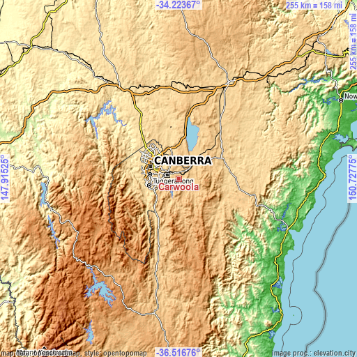 Topographic map of Carwoola