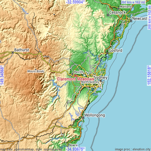 Topographic map of Claremont Meadows