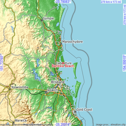 Topographic map of Banksia Beach