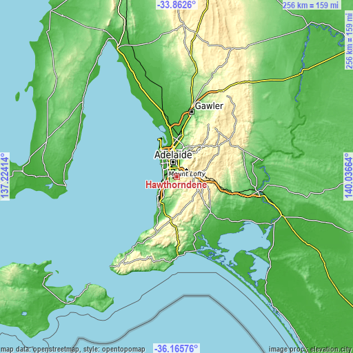 Topographic map of Hawthorndene