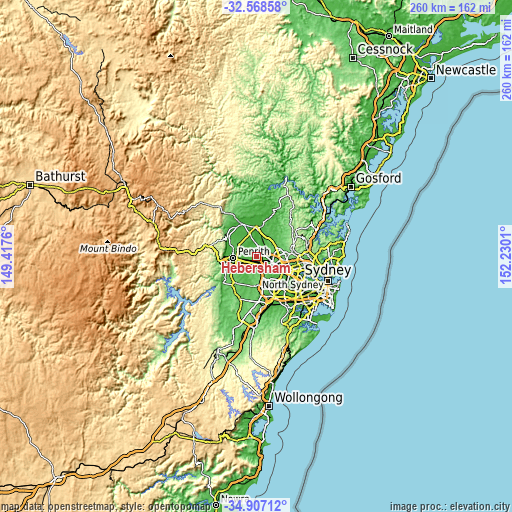 Topographic map of Hebersham